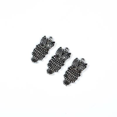 2 Adet - 24 mm Baykuş Desenli Metal Uç, Takı Malzemesi, Boyalı Gümüş Kaplama - 3