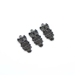 2 Adet - 24 mm Baykuş Desenli Metal Uç, Takı Malzemesi, Boyalı Gümüş Kaplama - 4