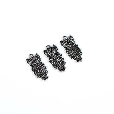 2 Adet - 24 mm Baykuş Desenli Metal Uç, Takı Malzemesi, Boyalı Gümüş Kaplama - 4