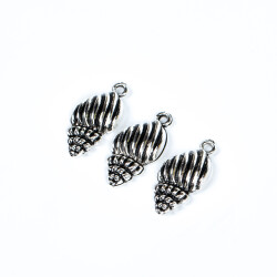 2 Adet - 25 mm Midye Kabuğu Desenli Metal Uç, Takı Malzemesi, Boyalı Gümüş Kaplama - 3