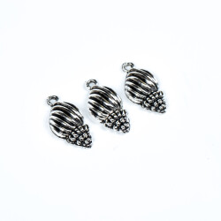 2 Adet - 25 mm Midye Kabuğu Desenli Metal Uç, Takı Malzemesi, Boyalı Gümüş Kaplama - 4
