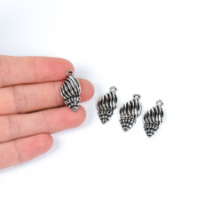 2 Adet - 25 mm Midye Kabuğu Desenli Metal Uç, Takı Malzemesi, Boyalı Gümüş Kaplama - 1