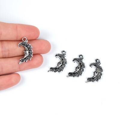 2 Adet - 26 mm Güneş Desenli Metal Uç, Takı Malzemesi, Boyalı Gümüş Kaplama - 1