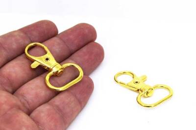 2 Adet - Sarı Kaplama Paris Kanca, Kapalı Kanca, Çanta Kancası, Gemici Anahtarlığı Kanca, Alt İç Ölçüsü: 20 mm - 1