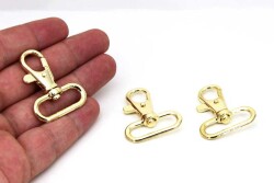 2 Adet - Sarı Kaplama Paris Kanca, Kapalı Kanca, Çanta Kancası, Gemici Anahtarlığı Kanca, Alt İç Ölçüsü: 25 mm - 1