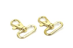 2 Adet - Sarı Kaplama Paris Kanca, Kapalı Kanca, Çanta Kancası, Gemici Anahtarlığı Kanca, Alt İç Ölçüsü: 25 mm - 2