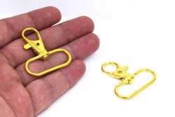 2 Adet - Sarı Kaplama Paris Kanca, Kapalı Kanca, Çanta Kancası, Gemici Anahtarlığı Kanca, Alt İç Ölçüsü: 30 mm - 1