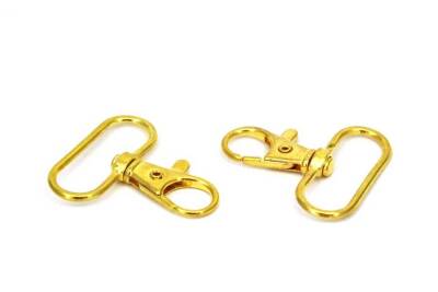 2 Adet - Sarı Kaplama Paris Kanca, Kapalı Kanca, Çanta Kancası, Gemici Anahtarlığı Kanca, Alt İç Ölçüsü: 30 mm - 2