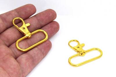 2 Adet - Sarı Kaplama Paris Kanca, Kapalı Kanca, Çanta Kancası, Gemici Anahtarlığı Kanca, Alt İç Ölçüsü: 40 mm - 1