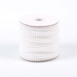 2 Metre - 4 mm Çift Sıralı Şerit Yarım İnci Boncuk, Beyaz Renk Şerit Yarım İnci Plastik Boncuk, Dizili Yarım İnci Şerit - 2