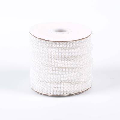 2 Metre - 4 mm Çift Sıralı Şerit Yarım İnci Boncuk, Beyaz Renk Şerit Yarım İnci Plastik Boncuk, Dizili Yarım İnci Şerit - 2