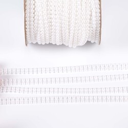 2 Metre - 4 mm Çift Sıralı Şerit Yarım İnci Boncuk, Beyaz Renk Şerit Yarım İnci Plastik Boncuk, Dizili Yarım İnci Şerit - 3