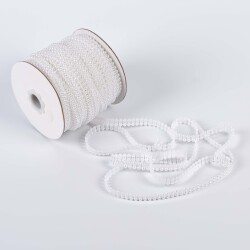 2 Metre - 4 mm Çift Sıralı Şerit Yarım İnci Boncuk, Beyaz Renk Şerit Yarım İnci Plastik Boncuk, Dizili Yarım İnci Şerit - 4