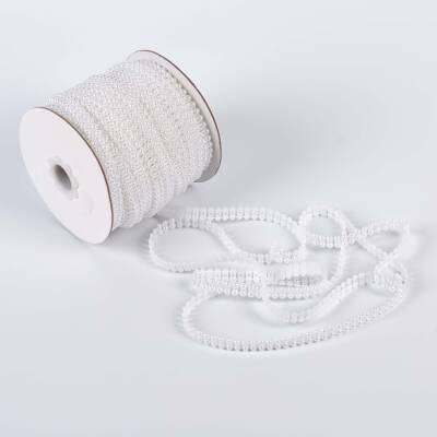2 Metre - 4 mm Çift Sıralı Şerit Yarım İnci Boncuk, Beyaz Renk Şerit Yarım İnci Plastik Boncuk, Dizili Yarım İnci Şerit - 4