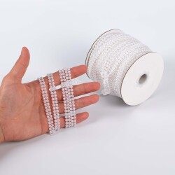 2 Metre - 4 mm Çift Sıralı Şerit Yarım İnci Boncuk, Beyaz Renk Şerit Yarım İnci Plastik Boncuk, Dizili Yarım İnci Şerit - YF Hobi