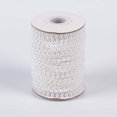 2 Metre - 4 mm Şerit Yarım İnci Boncuk, Beyaz Renk Şerit Yarım İnci Plastik Boncuk, Dizili Yarım İnci Şerit - 2