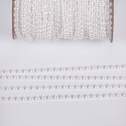 2 Metre - 4 mm Şerit Yarım İnci Boncuk, Beyaz Renk Şerit Yarım İnci Plastik Boncuk, Dizili Yarım İnci Şerit - 3