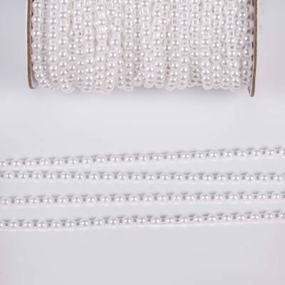 2 Metre - 4 mm Şerit Yarım İnci Boncuk, Beyaz Renk Şerit Yarım İnci Plastik Boncuk, Dizili Yarım İnci Şerit - 3