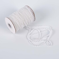 2 Metre - 4 mm Şerit Yarım İnci Boncuk, Beyaz Renk Şerit Yarım İnci Plastik Boncuk, Dizili Yarım İnci Şerit - 4