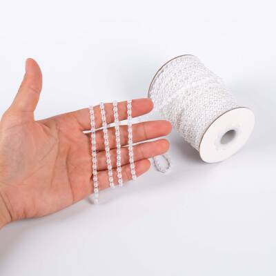 2 Metre - 4 mm Şerit Yarım İnci Boncuk, Beyaz Renk Şerit Yarım İnci Plastik Boncuk, Dizili Yarım İnci Şerit - 1