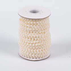 2 Metre - 4 mm Şerit Yarım İnci Boncuk, Krem Renk Şerit Yarım İnci Plastik Boncuk, Dizili Yarım İnci Şerit - 2
