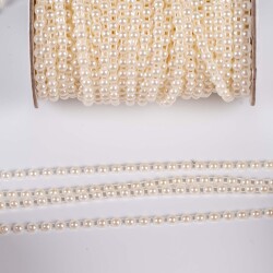 2 Metre - 4 mm Şerit Yarım İnci Boncuk, Krem Renk Şerit Yarım İnci Plastik Boncuk, Dizili Yarım İnci Şerit - 3