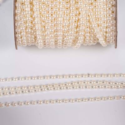 2 Metre - 4 mm Şerit Yarım İnci Boncuk, Krem Renk Şerit Yarım İnci Plastik Boncuk, Dizili Yarım İnci Şerit - 3