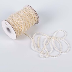 2 Metre - 4 mm Şerit Yarım İnci Boncuk, Krem Renk Şerit Yarım İnci Plastik Boncuk, Dizili Yarım İnci Şerit - 4