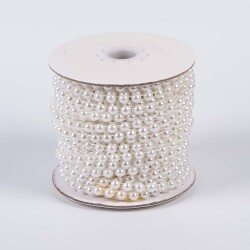 2 Metre - 6 mm Şerit Yarım İnci Boncuk, Beyaz Renk Şerit Yarım İnci Plastik Boncuk, Dizili Yarım İnci Şerit - 2