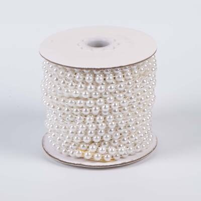 2 Metre - 6 mm Şerit Yarım İnci Boncuk, Beyaz Renk Şerit Yarım İnci Plastik Boncuk, Dizili Yarım İnci Şerit - 2