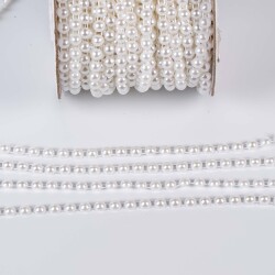 2 Metre - 6 mm Şerit Yarım İnci Boncuk, Beyaz Renk Şerit Yarım İnci Plastik Boncuk, Dizili Yarım İnci Şerit - 3