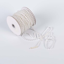 2 Metre - 6 mm Şerit Yarım İnci Boncuk, Beyaz Renk Şerit Yarım İnci Plastik Boncuk, Dizili Yarım İnci Şerit - 4