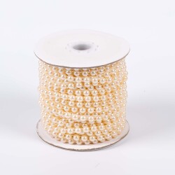 2 Metre - 6 mm Şerit Yarım İnci Boncuk, Krem Renk Şerit Yarım İnci Plastik Boncuk, Dizili Yarım İnci Şerit - 2