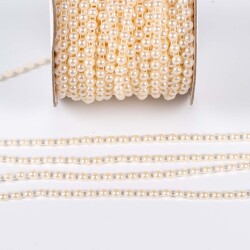 2 Metre - 6 mm Şerit Yarım İnci Boncuk, Krem Renk Şerit Yarım İnci Plastik Boncuk, Dizili Yarım İnci Şerit - 3
