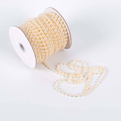 2 Metre - 6 mm Şerit Yarım İnci Boncuk, Krem Renk Şerit Yarım İnci Plastik Boncuk, Dizili Yarım İnci Şerit - 4