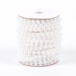 2 Metre - 8 mm Şerit Yarım İnci Boncuk, Beyaz Renk Şerit Yarım İnci Plastik Boncuk, Dizili Yarım İnci Şerit - 2
