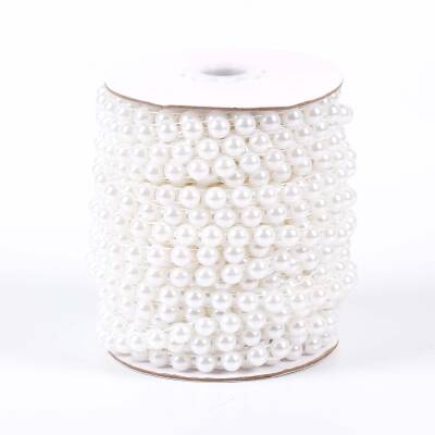 2 Metre - 8 mm Şerit Yarım İnci Boncuk, Beyaz Renk Şerit Yarım İnci Plastik Boncuk, Dizili Yarım İnci Şerit - 2