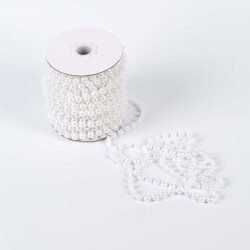 2 Metre - 8 mm Şerit Yarım İnci Boncuk, Beyaz Renk Şerit Yarım İnci Plastik Boncuk, Dizili Yarım İnci Şerit - 4