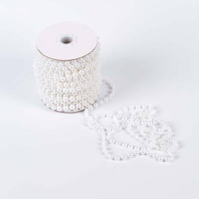 2 Metre - 8 mm Şerit Yarım İnci Boncuk, Beyaz Renk Şerit Yarım İnci Plastik Boncuk, Dizili Yarım İnci Şerit - 4