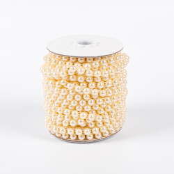 2 Metre - 8 mm Şerit Yarım İnci Boncuk, Krem Renk Şerit Yarım İnci Plastik Boncuk, Dizili Yarım İnci Şerit - 2