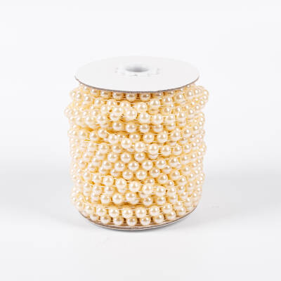2 Metre - 8 mm Şerit Yarım İnci Boncuk, Krem Renk Şerit Yarım İnci Plastik Boncuk, Dizili Yarım İnci Şerit - 2