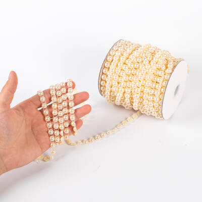 2 Metre - 8 mm Şerit Yarım İnci Boncuk, Krem Renk Şerit Yarım İnci Plastik Boncuk, Dizili Yarım İnci Şerit - 1