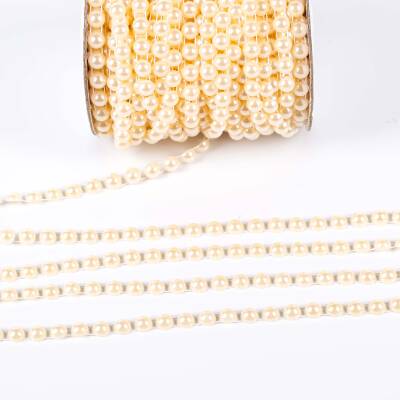 2 Metre - 8 mm Şerit Yarım İnci Boncuk, Krem Renk Şerit Yarım İnci Plastik Boncuk, Dizili Yarım İnci Şerit - 3