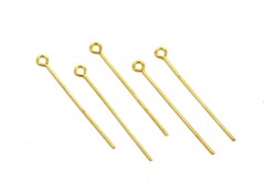 20 Adet - 40 mm Sarı Kaplama Halkalı Takı Çivisi, Bijuteri Malzemesi Halkalı İğne - YF Hobi