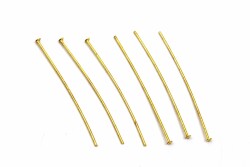 20 Adet - 40 mm Sarı Kaplama Tepeli Düz Takı Çivisi, Bijuteri Malzemesi Tepeli İğne - YF Hobi