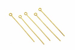 20 Adet - 50 mm Sarı Kaplama Halkalı Takı Çivisi, Bijuteri Malzemesi Halkalı İğne - YF Hobi