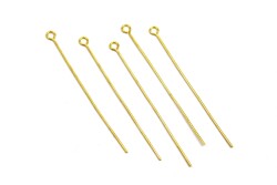20 Adet - 60 mm Sarı Kaplama Halkalı Takı Çivisi, Bijuteri Malzemesi Halkalı İğne - YF Hobi