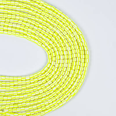 20 Adet - 6x6 mm Lino Boncuk, Neon Sarı-Beyaz Renk Polimer Kil Silindir Lino Hamur Boncuk - 1