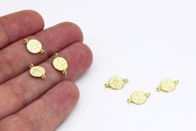 20 Adet - 8 mm, Çift Kulplu Döküm Tuğra, Tesbih Püskül Ucu, Takı Malzemesi, Sarı Kaplama - 3