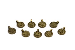 20 Adet - 8 mm, Tek Kulplu Döküm Tuğra, Tesbih Püskül Ucu, Takı Malzemesi, Antik Sarı Kaplama - 2